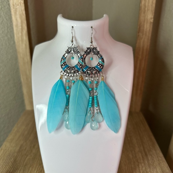 Feather Earrings Boho Sheek - Picture 1 of 6